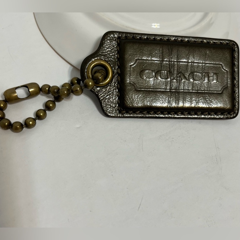 Coach Dark Metallic Leather Bag Tag or Keychain
